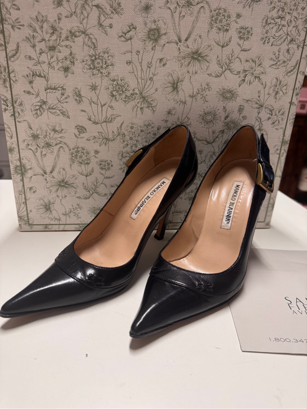 Manolo Blahnik Black Leather Pointed Toe Slingback Pumps Circa 2004 - Sz 37